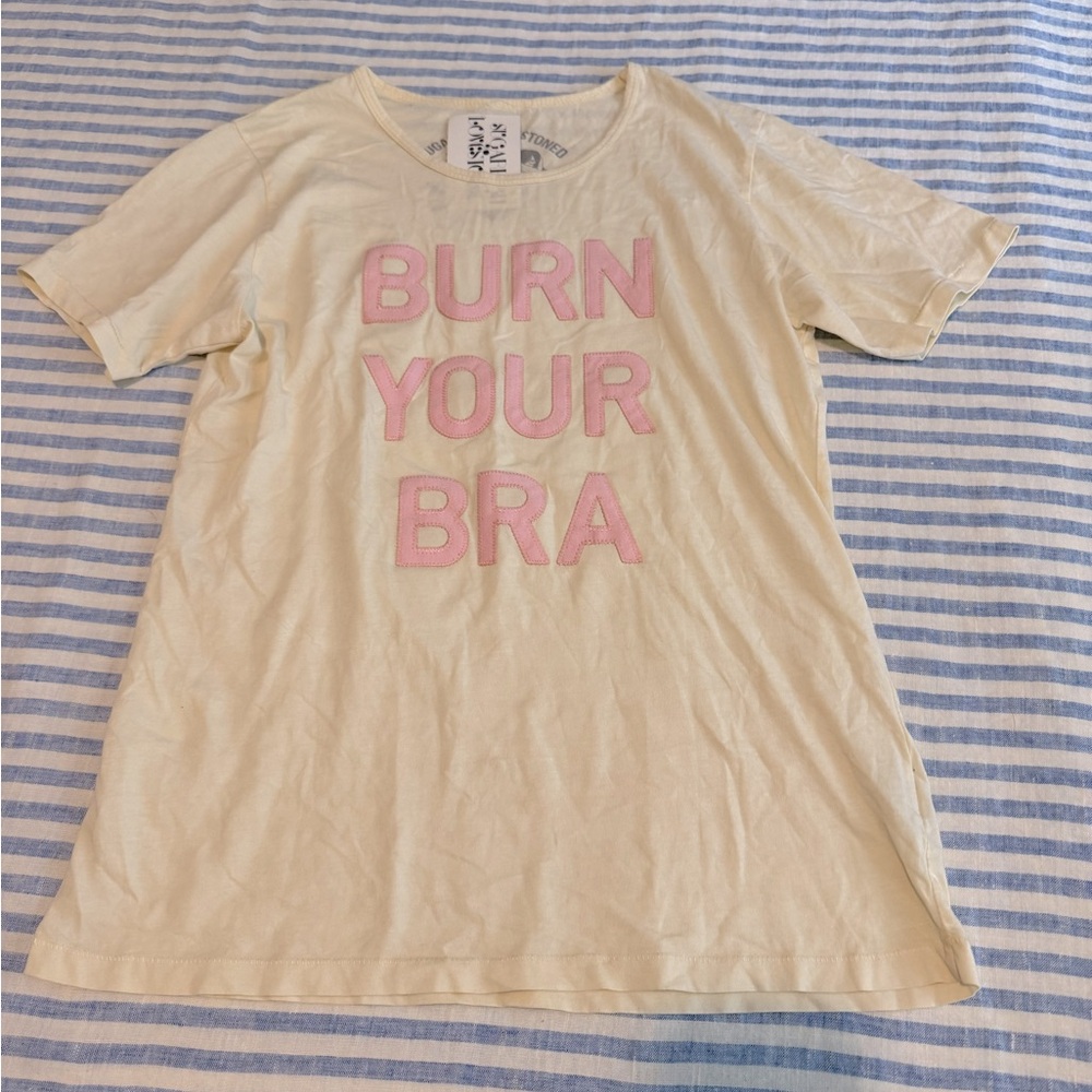 NWT Sugarhigh Lovestoned Burn Your Bra shirt, cream/pink, M - Picture 2 of 3